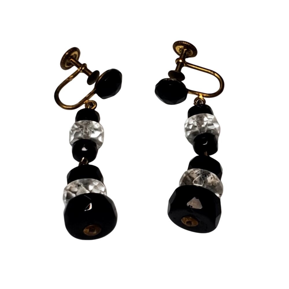 Western Germany Faceted Bead Chandelier Dangle Screw Back Earrings 2" Signed Vtg